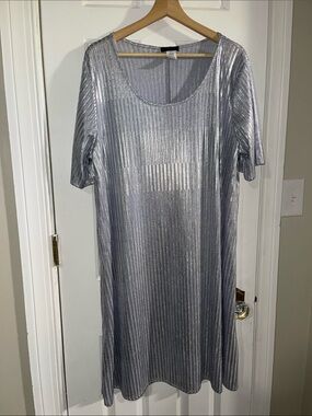 Espresso Metallic Silver Ribbed Midi Tee Dress